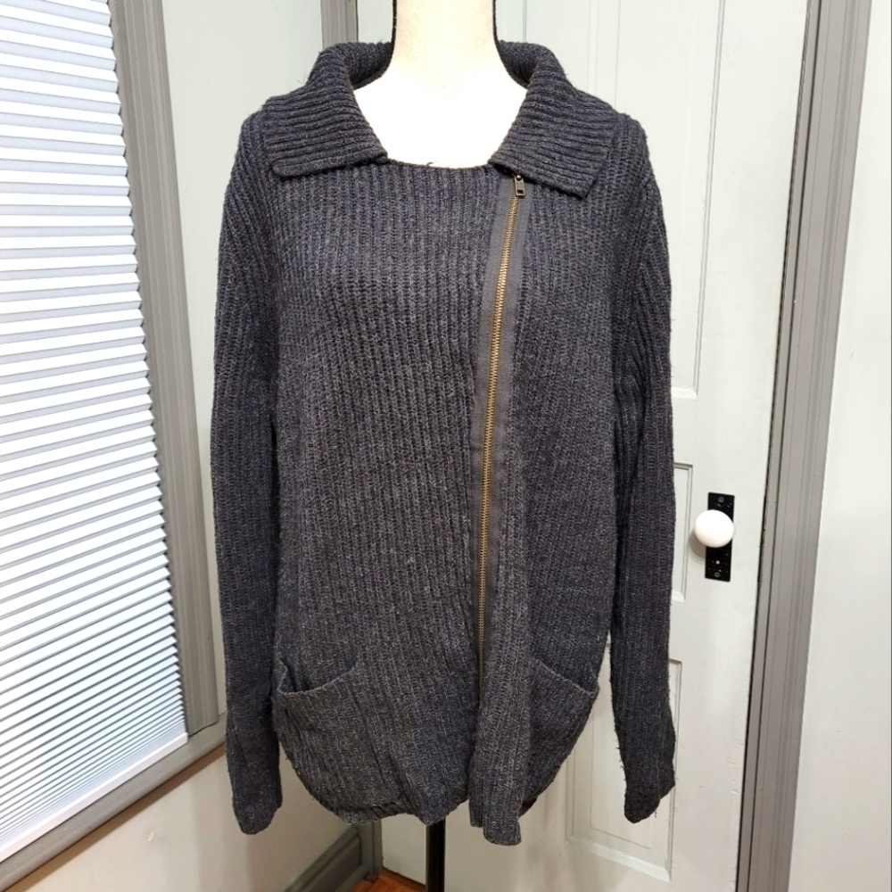 LANE Bryant Asymmetrical Zipper Front Ribbed Cardigan Jacket - Charcoal sz 18/20